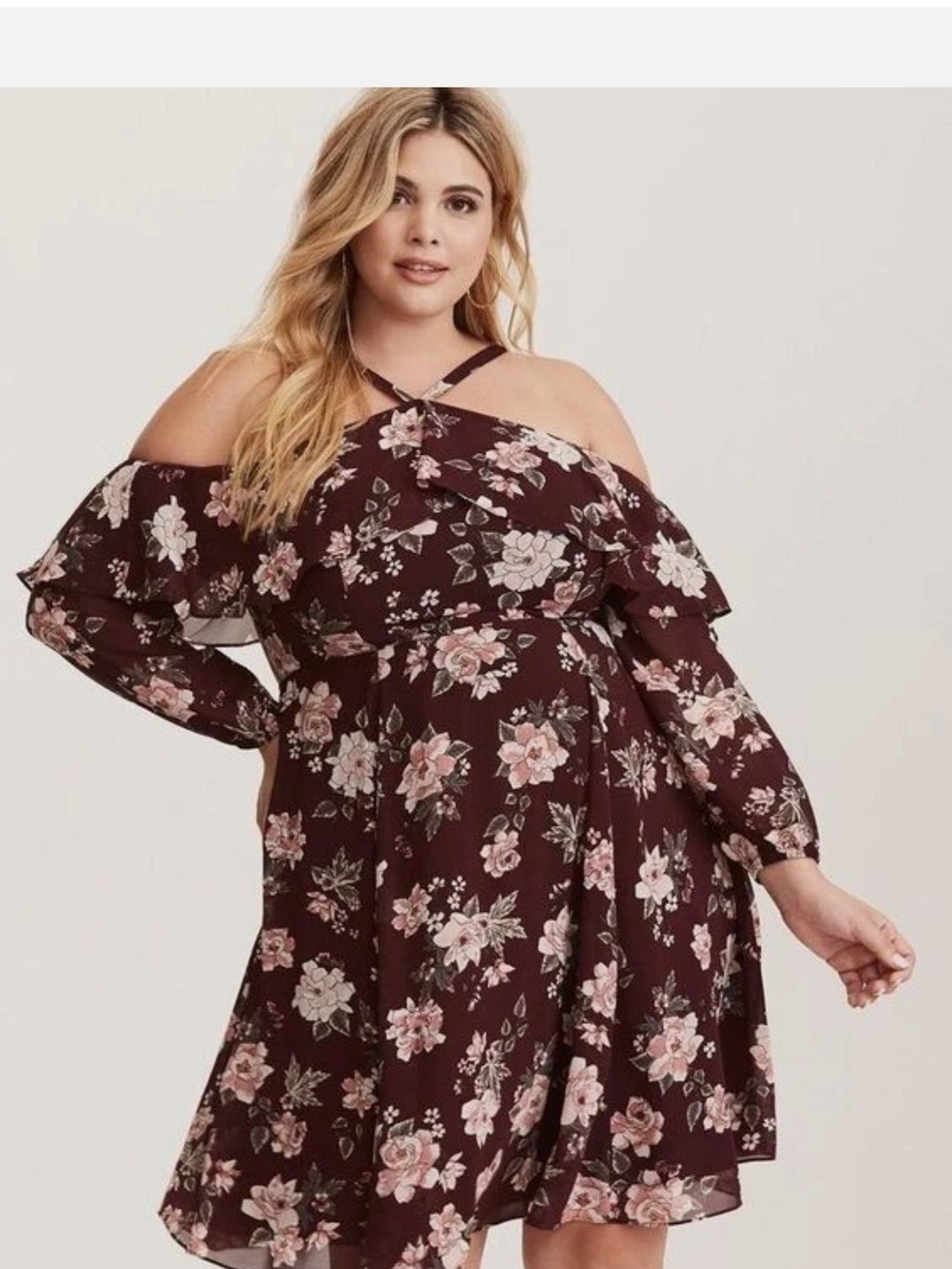Floral Cold-Shoulder A-Line Dress